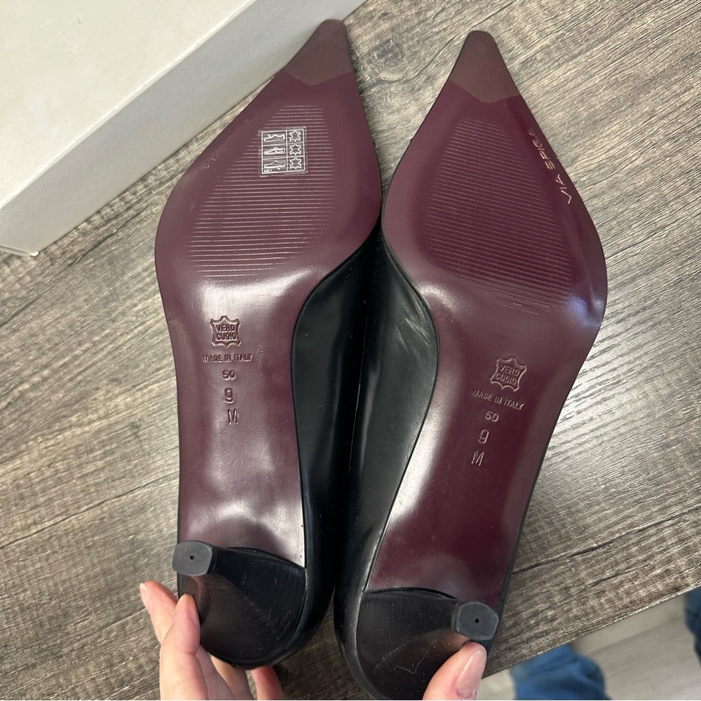 Via Spiga Black Pointed Leather 3” Heels Pumps NWB - Picture 9 of 12